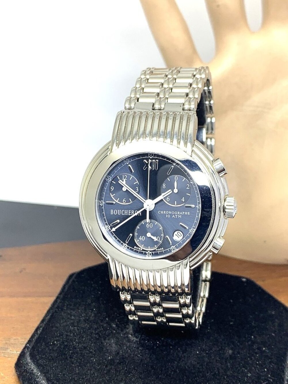Boucheron Men's Watch Swiss Quartz Chronograph Blue Dial Stainless Steel 39mm